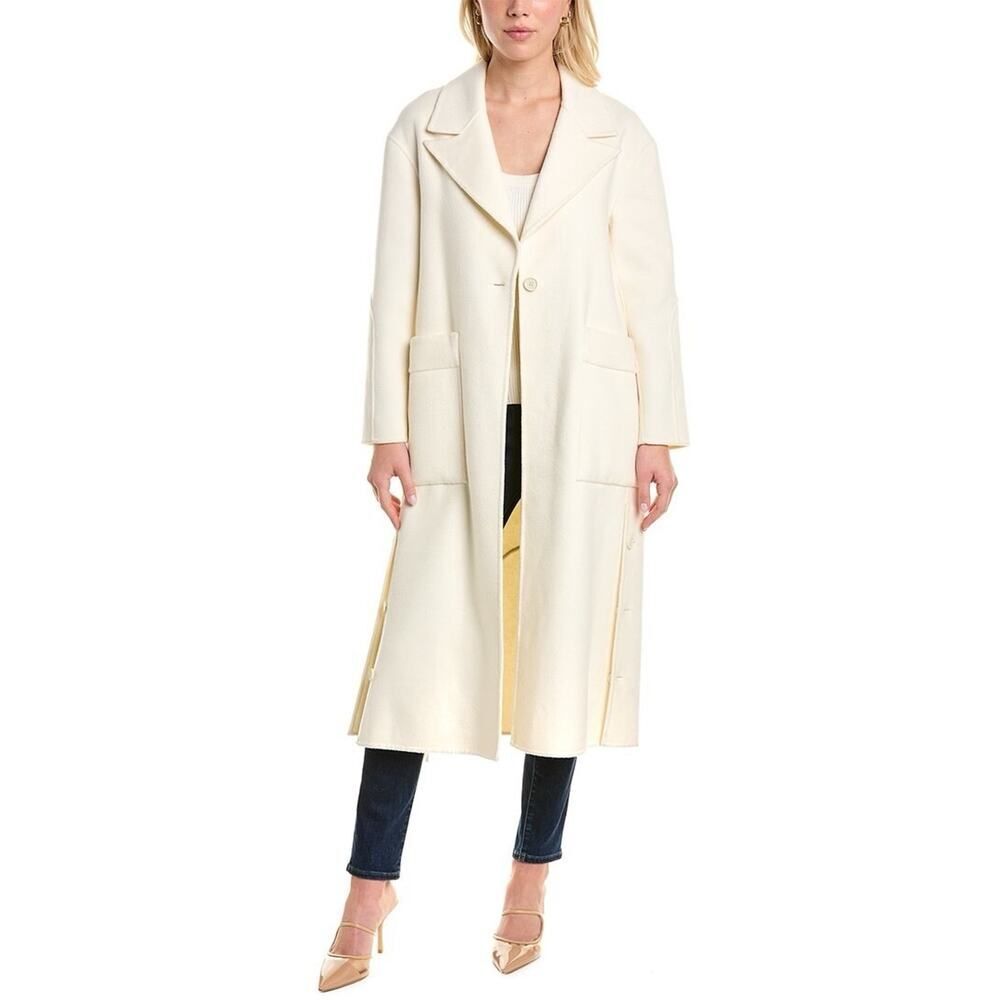 ALLSAINTS Hazel Wool Blend White Coat US 6 Belted Long Button details